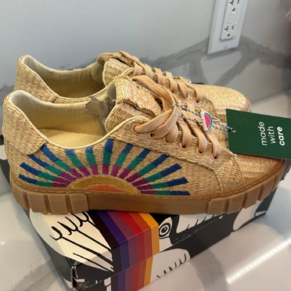 NEW FARM Rio Rainbow Island Platform Sneaker Tennis Shoe Natural Weave Sun EU 42 - Picture 10 of 13